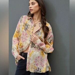 PILCRO by ANTHROPOLOGIE Smocked Buttondown in Pink Combo‎